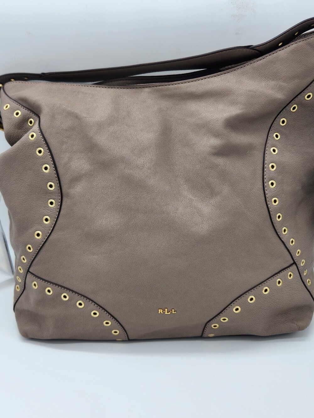 Lauren Ralph Lauren Morley Small Hobo Bag Porcini Leather Gold Grommet NWT
